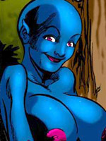 Dude fucks blue female cartoon alien with big tits
