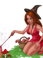 Red-haired witch using sex magic