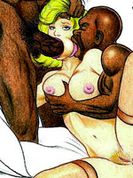Nasty toon nymphs using their skillful mouth lips to please black meat.