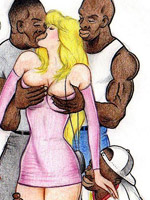 Busty blonde toon wife gets seduced and touched by black guys in front of her husband.