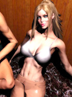 Sex hungry 3d white babes slowly getting nakied and trying threesome sex with black guys.