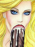 Blonde toon blonde with perfect body playing with black balls and sucking black dick.