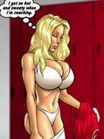 Perfect body adul comics blonde cutie taking off her white undies before sucking black meat.