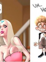 Long-haired cartoon blonde gets high from curly nerd in glasses